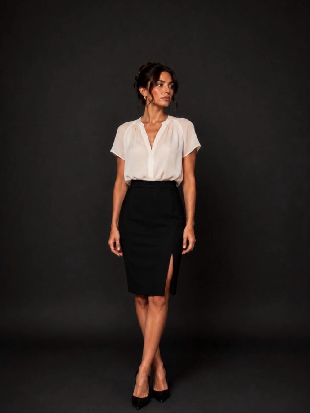 Vintage Calvin Klein Black Lined Pencil Skirt with Front Left Slit